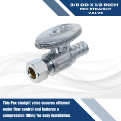 5 PIECES 1/2″ PEX X 3/8″OD BRASS 1/4 TURN STRAIGHT STOP VALVE (LEAD-FREE)