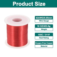 43 AWG Magnet Wire, 43 Gauge 16 oz Enameled Copper Wire, 155C(311F) Red