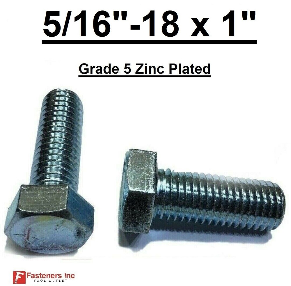 5/16-18 x 1″ (FT) Hex Bolt Zinc Plated Grade 5 Cap Screw Coarse Thread