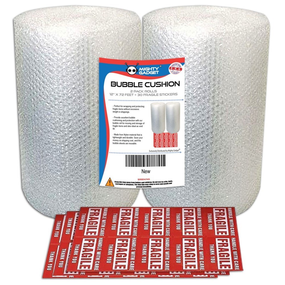 2 Pack Bubble Cushioning Wrap Rolls, Air Bubble, 12 Inch x 72 Feet Total