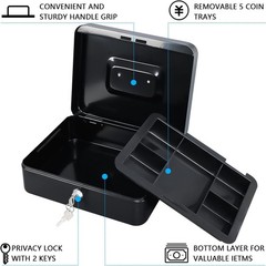 Compact Black Cash Box with Key Lock & Tray – Ideal for Events & Personal Use