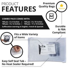 400 Clear Poly Bags Combo Pack with Suffocation Warning – 6×9, 8×10, 9×12, 10×13