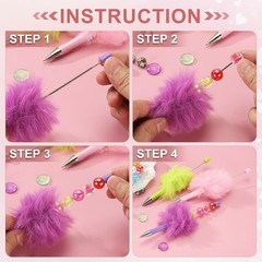 10Pcs Fluffy Beadable Pens, Plastic Bead Pen for DIY Beads, Candy Purple