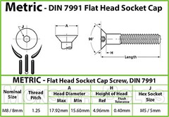 M8 Flat Socket Cap Screws, Marine Grade 316 / A4 Stainless Steel Metric DIN 7991