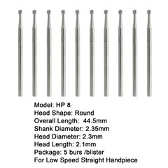 Wave Dental Carbide Bur Round HP 1 2 3 4 5 6 8 10 44.5mm Long Straight Low Speed