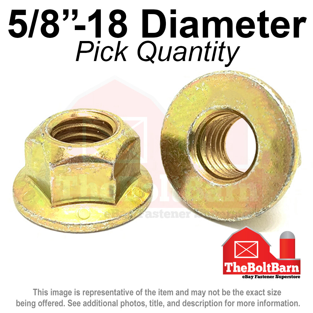 5/8″-18 Grade 8 (G) Hex Flange Top Lock Nuts FINE Zinc Yellow (Pick Quantity)