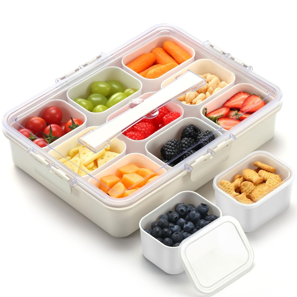 Snackle Box Container for Adults with 9 Compartment, Divided Serving White