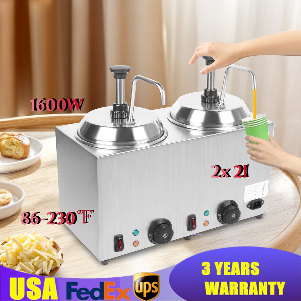 1600W 110V Hot Fudge Nacho Cheese Dispenser Sauce Caramel Melting Warmer Machine