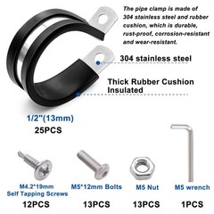 50PCS 1/2 Inch Cable Clamps Stainless Steel Rubber Cushion Insulated Wire Clamp