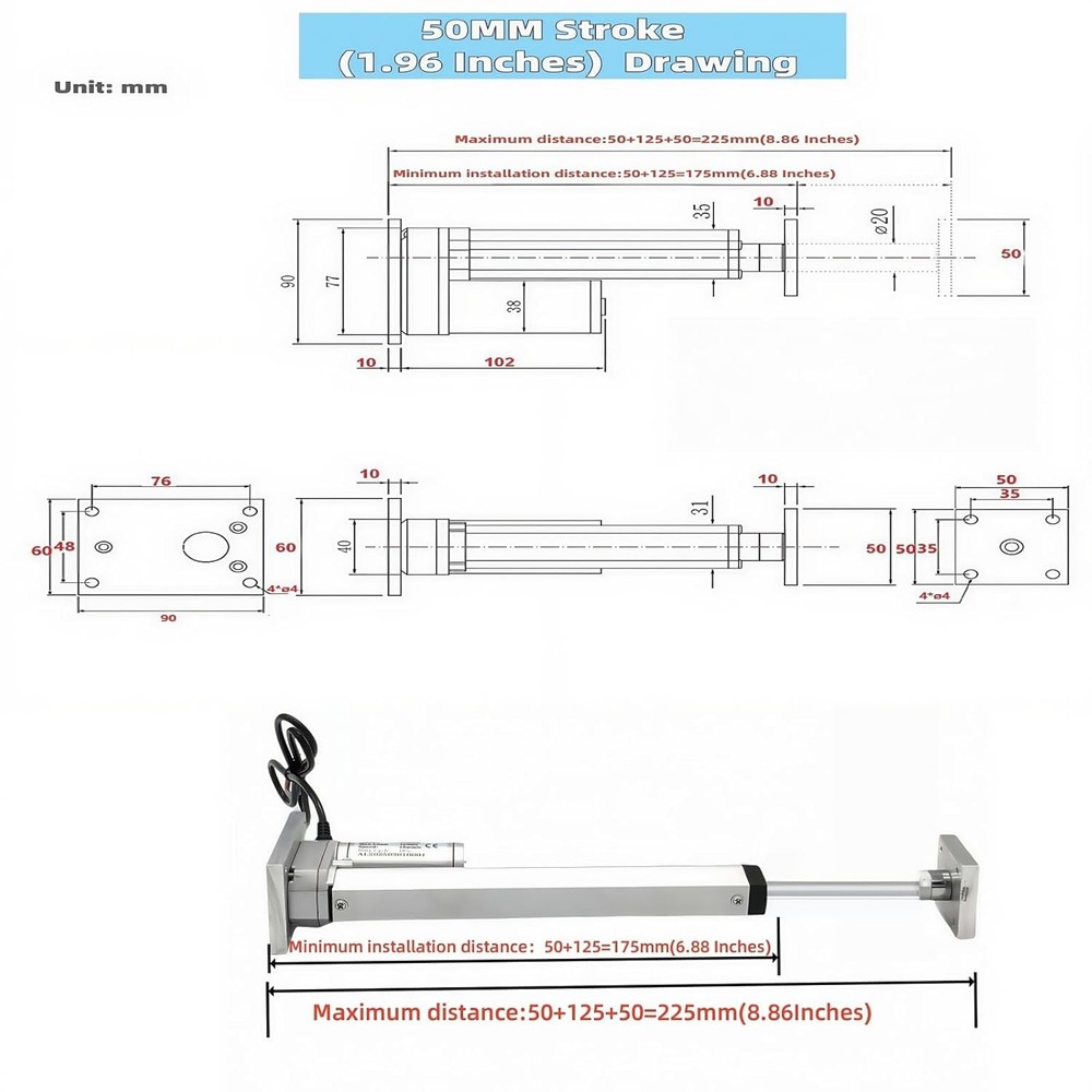 12V electric linear actuator with a load capacity of 330lbs/1500N US
