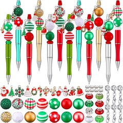 Fuutreo 12 Set 126 Pcs Christmas Beadable Pens Kit Silicone Plastic Wooden Be…