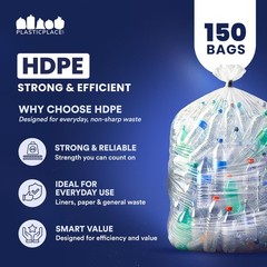 Plasticplace 55-60 Gallon Trash 17 High Density Garbage Can 36 X 60 150 Count