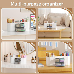 Desk Organizer Pen Holder for Desk with 3 Drawers, Multi-Functional Pencil Holde