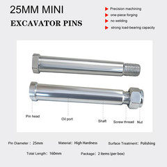 25mm Mini Excavator Pin 2Pcs Heavy Duty For Mini Digger Boom Dipper Stick Bucket