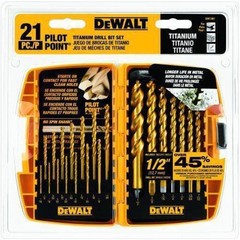 1Pc DEWALT DW1361 Drill Bit Set, Pilot Point, Titanium, 21 Piece