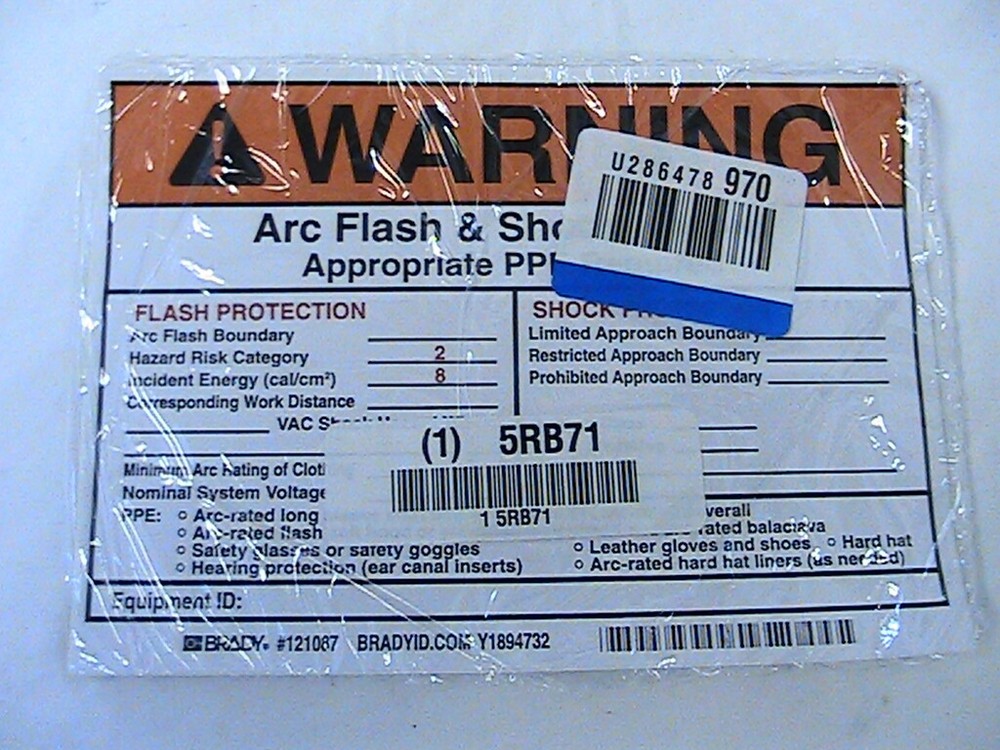 1 NEW BRADY 5X7 ARC FLASH WARNING LABELS LEVEL 2 B7569 Y1894702 PACK OF 5 LABELS