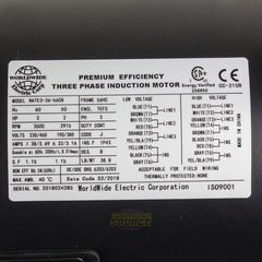 3 HP Electric Motor 3 Phase 56HC Frame 3600 RPM TEFC 208 230V 460 Volt