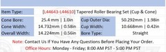 {Qty.1] L44643-L44610 Tapered Roller Bearing Set Cup & Cone [1.0″ ID x 1.98in W]