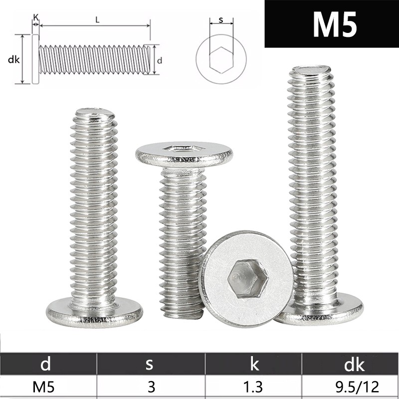 M5 Ultra Thin Wafer Flat Head Low profile Screws Bolt Allen Key Stainless Steel