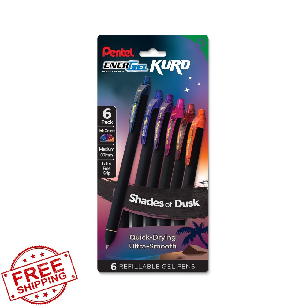 Pentel EnerGel Kuro Shades of Dusk Pens – Assorted Ink, 6pk