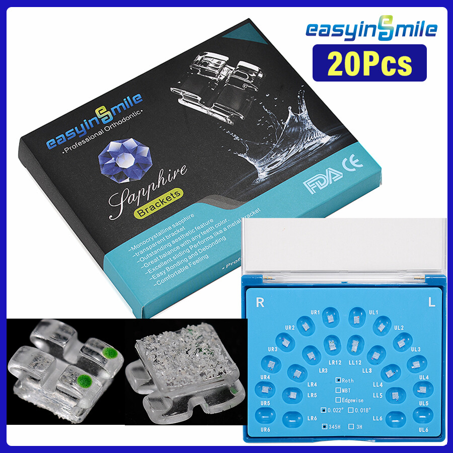 20pcs Dental Ortho Monocrystalline Sapphire Ceramic Clear Bracket MBT/ROTH 0.22