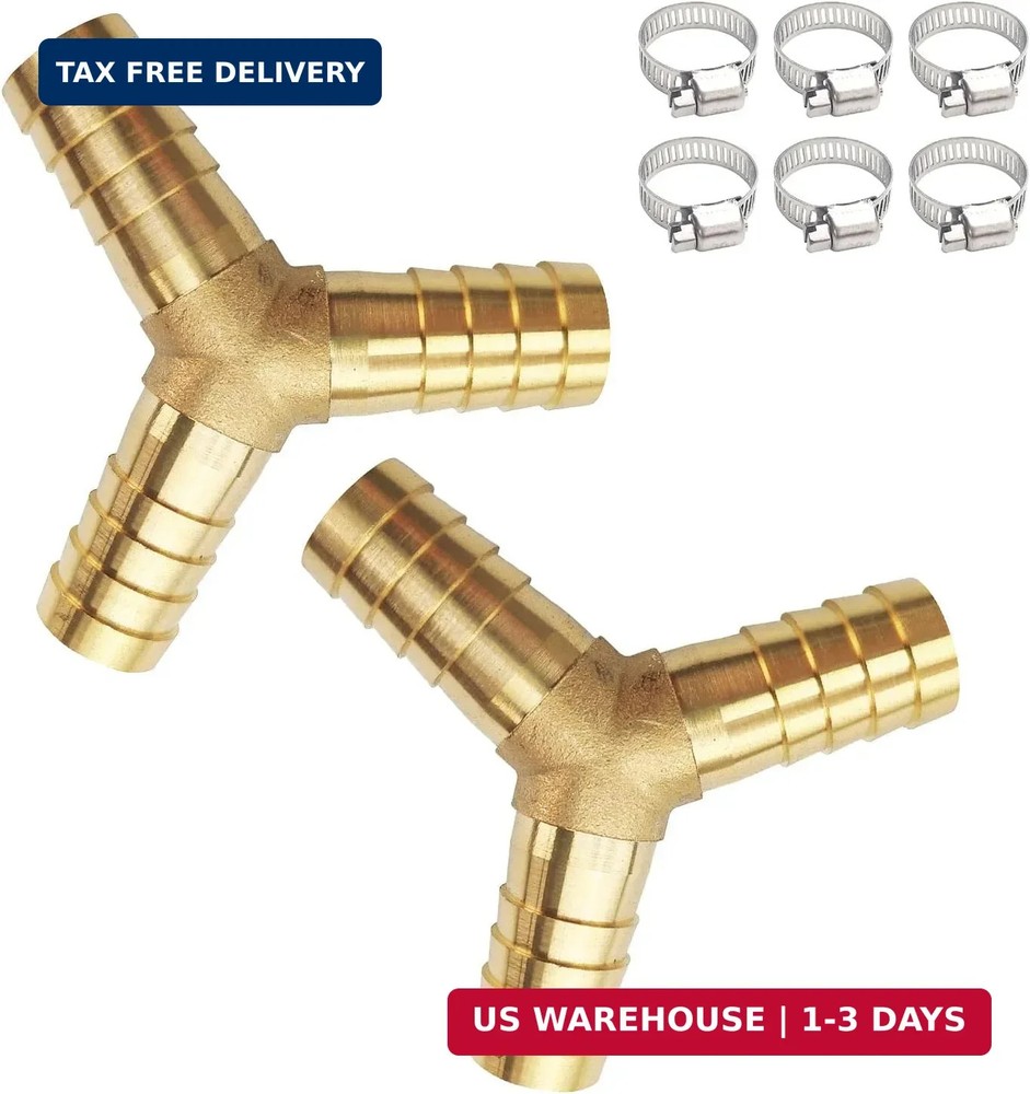 2PCs 5/16″ Brass Hose Barb Fitting 3 Way Y Shape Barbed Splicer Mender Union Fit