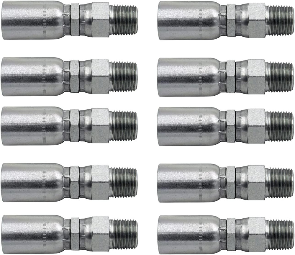 (10-Pack) 1/4″ Hose X 1/4″ NPTF Male Pipe Swivel Hydraulic Hose Crimp Fitting En
