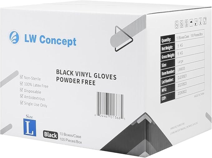 Black Vinyl Gloves, Disposable Non-Sterile Latex-Free Powder-Free Glove- Size XL
