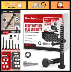 25 Sets Heavy Duty 1/2″ x 4″ Hex Lag Screws & Washers – Black Zinc Plated for Wo