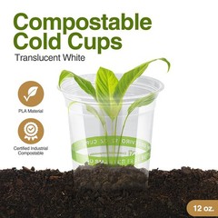 Eco Compostable Plant-Based Clear Plastic Cups 12oz Thick, Reusable, Disposab…