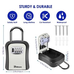 Key Lock Box, Waterproof 4 Digits Combination Lockbox with Removable Shackle,…