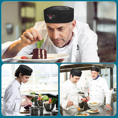 6 Pieces Black Chef Hats for Men Women Adjustable Kitchen Cooking Chef Skull Cap