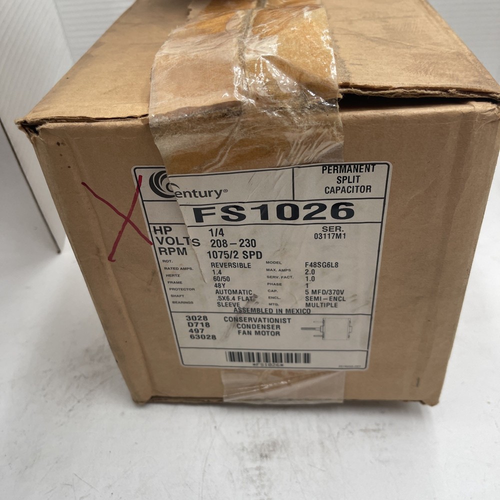 OEM CENTURY 4MB51 FS1026 Condenser Fan Motor, 1/4 HP, 208-230V, 1075 RPM