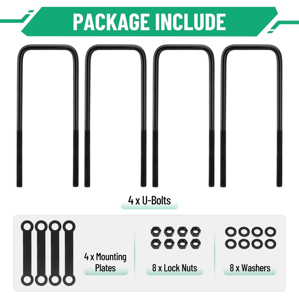 Racewill 12 inch Square Bend U-Bolt Kits, Heavy Duty Steel Square U-Bolts Black