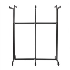 6-Arm Black Clothing Retail Rack Adjustable Iron Garment Display Rack w/Wheels