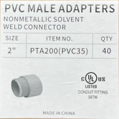 2″ PVC Male Adapter for Sch 40 Rigid NM Conduit UL Listed 100 pc