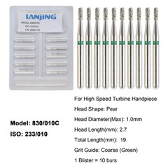 Dental Diamond Burs FG Pear Coarse Medium High Speed Bur Friction Grip 830 830L