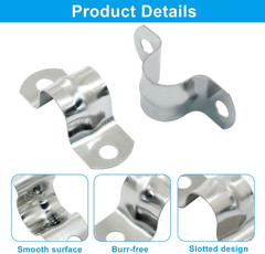 25 Pack M10 Rigid Pipe Strap, 3/8 Inch Stainless Steel Two Hole Cable Strap, U B