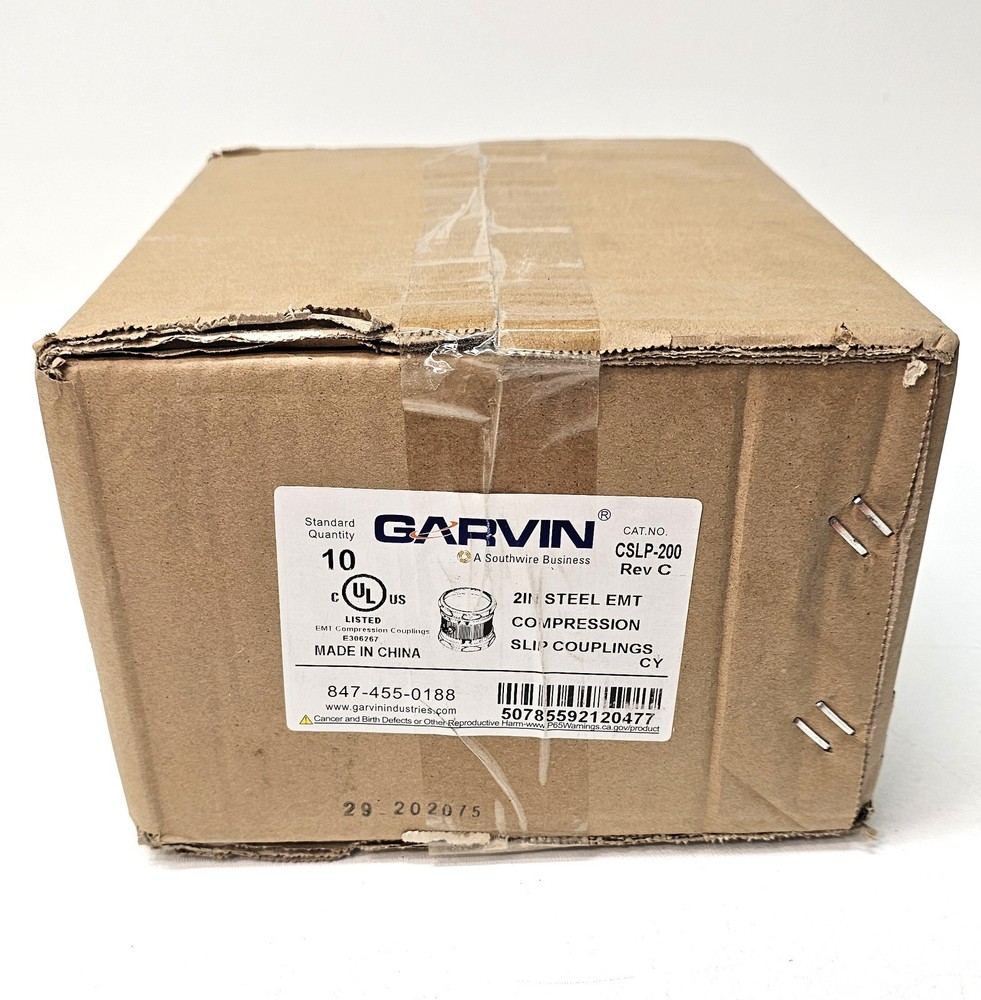 Box Of 10 Southwire Garvin CSLP-200 2″ Steel Compression Type EMT Slip Coupling