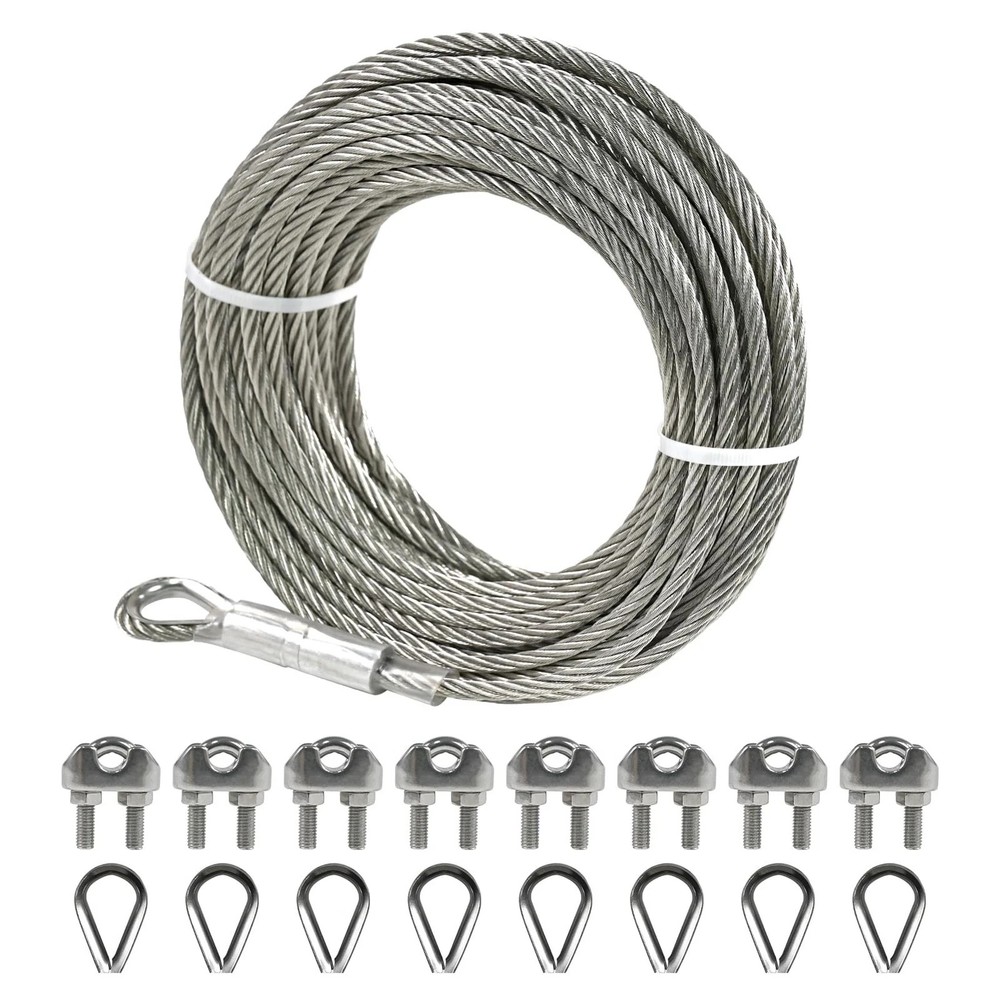 1/4″ Stainless Steel Cable, 25FT Wire Rope with Clamps and Thimble, 7X19 Strands