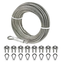 1/4″ Stainless Steel Cable, 25FT Wire Rope with Clamps and Thimble, 7X19 Strands