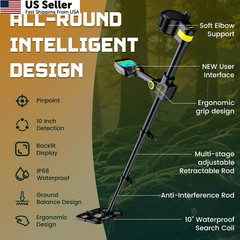 Metal Detector for Adults Waterproof – 2000mAh Chargeable Professional BLACK
