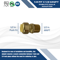 10 PIECES 1/2″ PUSH FIT X 1/2″ MALE ADAPTERS – LEAD FREE BRASS