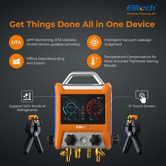 Elitech Digital 4 Valve Manifold Gauge w/Hoses Clamps & Vacuum Gauge, EMG-40VPro