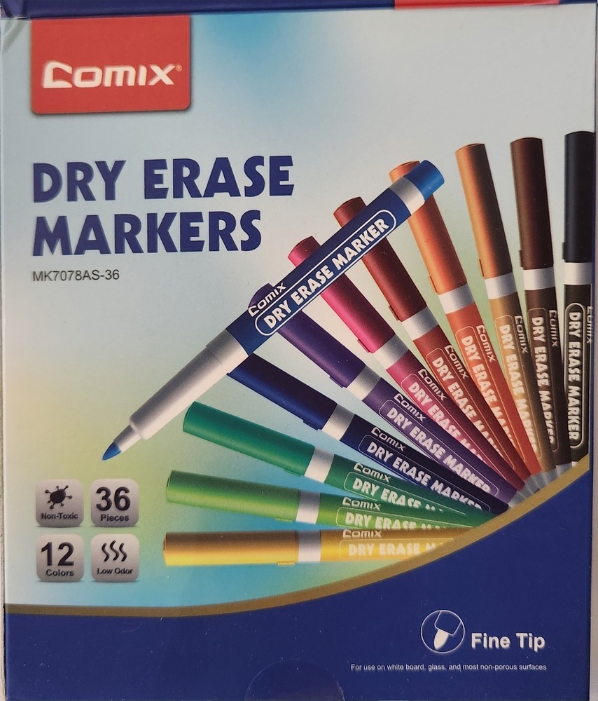 33 Dry Erase Markers Lot – 13 Black EXPO Fine Tip + 20 Color COMIX Fine Tip Mark