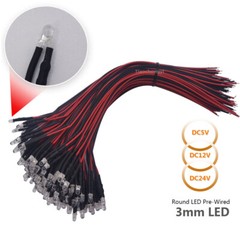 3mm 5mm led diode 20cm Pre-wired DC5V 12V 24V Red Green white led Lamp 10pcs