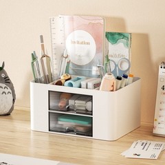 Marbrasse Pen Organizer with 2 Drawer, Multi-Functional Pencil Holder for Desk,