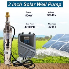 3″ DC 48V Solar Pump Submersible Pump Bore 500W Deep Well Pump + MPPT Controller