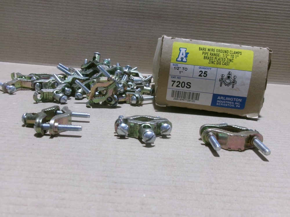 Arlington 720S Box of 25 1/2″ To 1″ Bare Wire Ground Clamp Pipe Range AK
