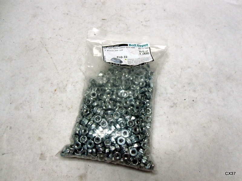 1000 Pack of #10-32 Nylon Insert Hex Lock Nuts Grade 2 Zinc Plated Steel